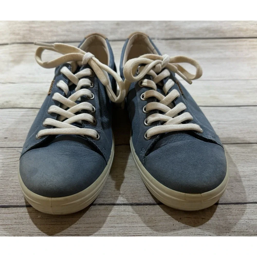 Wmns Ecco Blue Soft Suede Lace Up Sneakers US Size 6 Comfort Casual Shoes